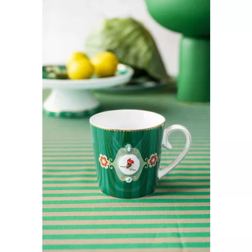 Tea for One Love Birds Medallion smaragd-zöld csíkos
