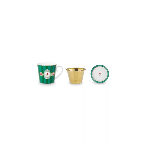 Tea for One Love Birds Medallion smaragd-zöld csíkos