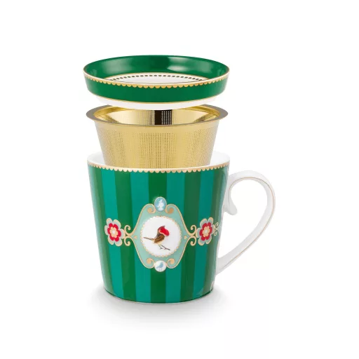 Tea for One Love Birds Medallion smaragd-zöld csíkos