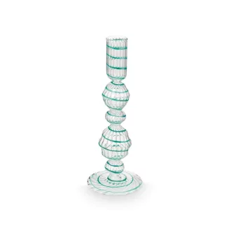Gyertyatartó üveg csavart világoskék 22cm