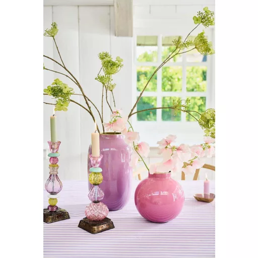 Gyertyatartó üveggyöngyös halványlila 23.5cm
