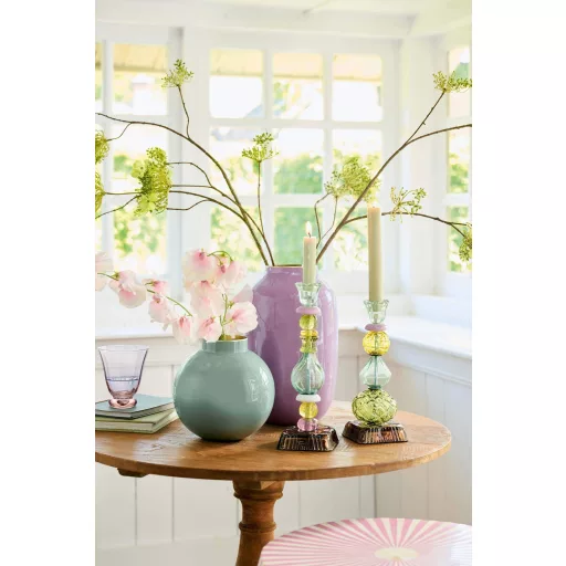 Gyertyatartó üveggyöngyös zöld 28cm