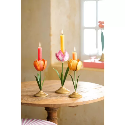 Gyertyatartó fém tulipán sárga 21cm