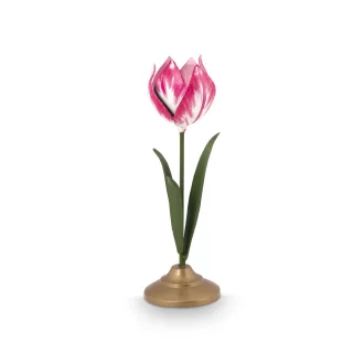 Gyertyatartó fém tulipán rózsaszín 21cm