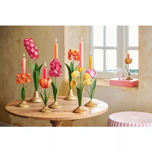 Gyertyatartó fém tulipán rózsaszín 21cm