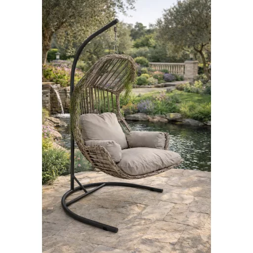 Akcay Egyszemélyes Rattan Kerti Hinta | Erkély Hinta - Szürke Rattan Hinta 