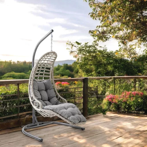 Bodrum Egyszemélyes Rattan Kerti Hinta | Erkély Hinta - Szürke Rattan Hinta 