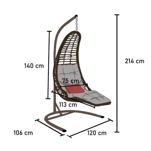 Bodrum Egyszemélyes Rattan Kerti Hinta | Erkély Hinta - Szürke Rattan Hinta 