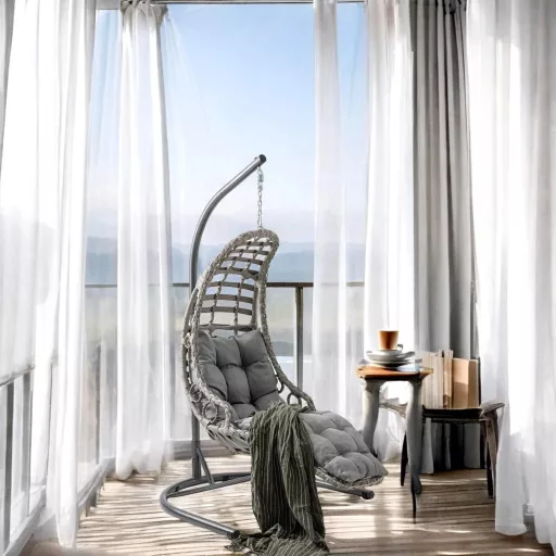 Bodrum Egyszemélyes Rattan Kerti Hinta | Erkély Hinta - Szürke Rattan Hinta 