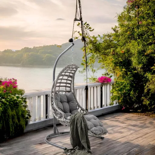 Bodrum Egyszemélyes Rattan Kerti Hinta | Erkély Hinta - Szürke Rattan Hinta 
