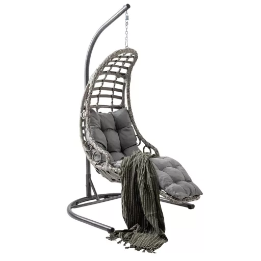 Bodrum Egyszemélyes Rattan Kerti Hinta | Erkély Hinta - Szürke Rattan Hinta 