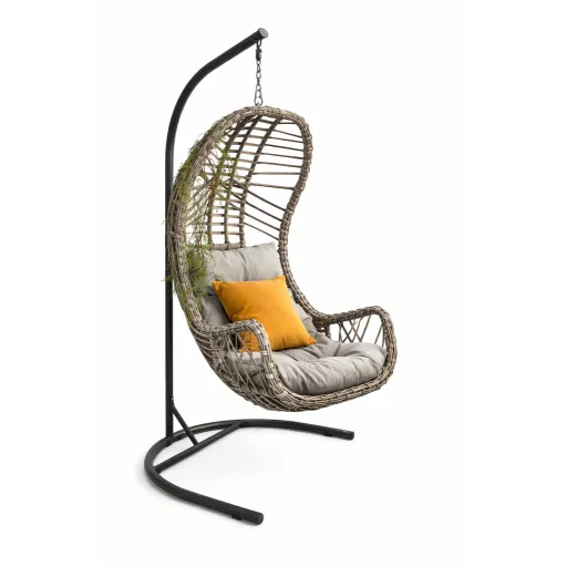 Erdek Egyszemélyes Rattan Kerti Hinta | Erkély Hinta - Szürke Rattan Hinta 