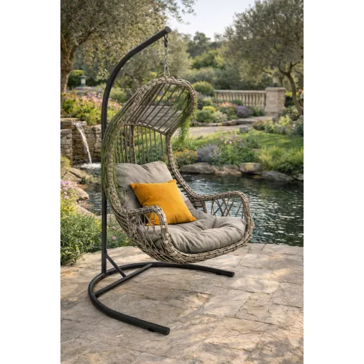 Erdek Egyszemélyes Rattan Kerti Hinta | Erkély Hinta - Szürke Rattan Hinta 