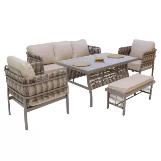   Lizbon Rattan Kerti Ülőgarnitúra Szett - 3 + 1 + 1 és Asztal Szett - 100 % Rattan