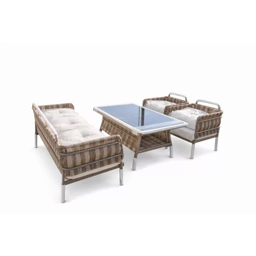 Lizbon Rattan Kerti Ülőgarnitúra Szett - 3 + 1 + 1 és Asztal Szett - 100 % Rattan