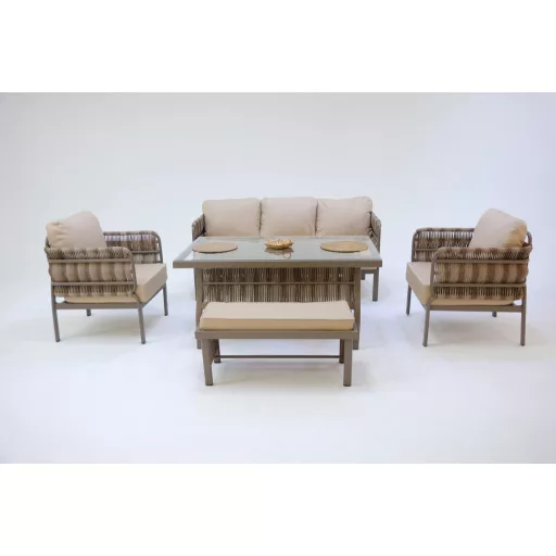 Lizbon Rattan Kerti Ülőgarnitúra Szett - 3 + 1 + 1 és Asztal Szett - 100 % Rattan