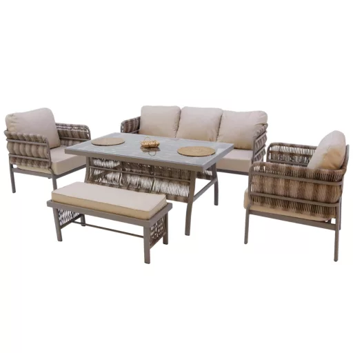 Lizbon Rattan Kerti Ülőgarnitúra Szett - 3 + 1 + 1 és Asztal Szett - 100 % Rattan