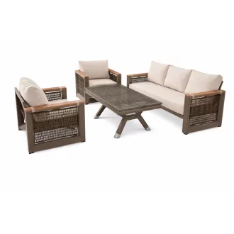   Zona Rattan Kerti Ülőgarnitúra Szett - 3 + 1 + 1 és Asztal Szett - 100 % Rattan