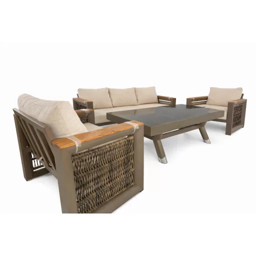 Zona Rattan Kerti Ülőgarnitúra Szett - 3 + 1 + 1 és Asztal Szett - 100 % Rattan