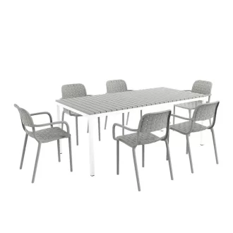   Livora Sacchi & Chess 7 részes kerti étkező garnitúra - Olasz Design - Semleges szürke