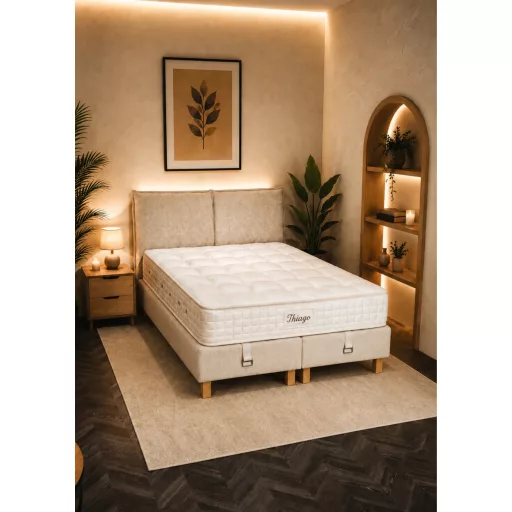 Livora Thiago Ágyneműtartós Ágykeret és 7 Zónás Hotel Táskarugós Matrac Szett - 160x200x30 cm - H4-es Félkemény Matrac