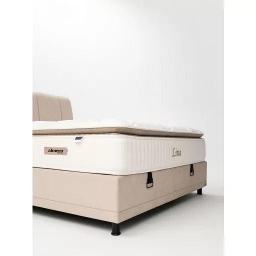 Livora Line Ágyneműtartós Ágykeret és 7 Zónás Táskarugós Matrac Szett - 140x200x34 cm - Comfort Párnás Táskarugós Matrac