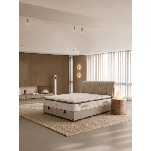 Livora Line Ágyneműtartós Ágykeret és 7 Zónás Táskarugós Matrac Szett - 180x200x34 cm - Comfort Párnás Táskarugós Matrac
