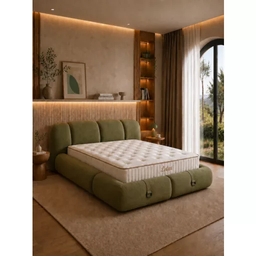 Livora LOTUS Ágyneműtartós Ágykeret és  Matrac Szett - 180x200x30 cm - 7 zónás Ortopéd Táskarugós Matrac 