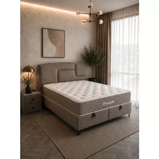 Livora Puzzle Ágyneműtartós Ágykeret és 7 Zónás Táskarugós Matrac Szett - 160x200x30 cm - Orthopedic Táskarugós Matrac
