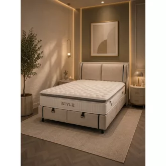   Livora Style Ágyneműtartós Ágykeret és 7 Zónás Táskarugós Matrac Szett - 140x200x33 cm - Comfort Párnás H4 Táskarugós Matrac