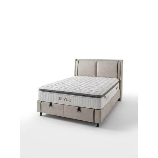 Livora Style Ágyneműtartós Ágykeret és 7 Zónás Táskarugós Matrac Szett - 140x200x33 cm - Comfort Párnás H4 Táskarugós Matrac