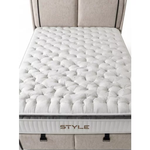 Livora Style Ágyneműtartós Ágykeret és 7 Zónás Táskarugós Matrac Szett - 180x200x33 cm - Comfort Párnás H4 Táskarugós Matrac