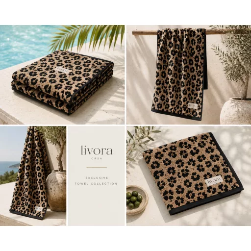 Livora Noir Bloom Törölköző 70x140 cm  - 500 g/m² - Exklúziv minőség